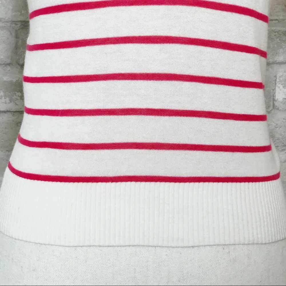 CACHE CACHE White & Red Striped Button Down Quarter Sleeve Cardigan Sweater Sm - Picture 11 of 13